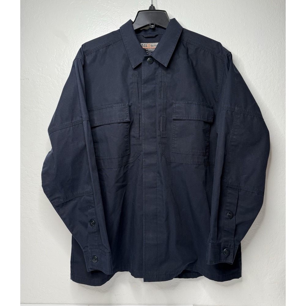 5.11 Tactical TDU Long‎ Sleeve Shirt Ripstop Mens Large Navy Blue Thick Workwear